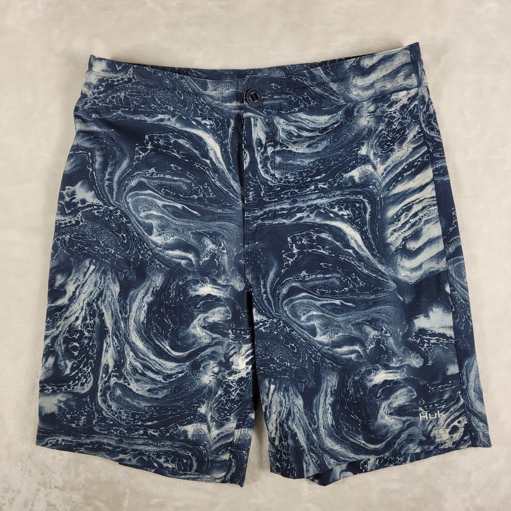 Huk Shorts Men's 32 Blue Hybrid Drawstring Waves Beach Fishing Performance